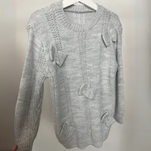 Coquette Bow Knitted Jumper Grey