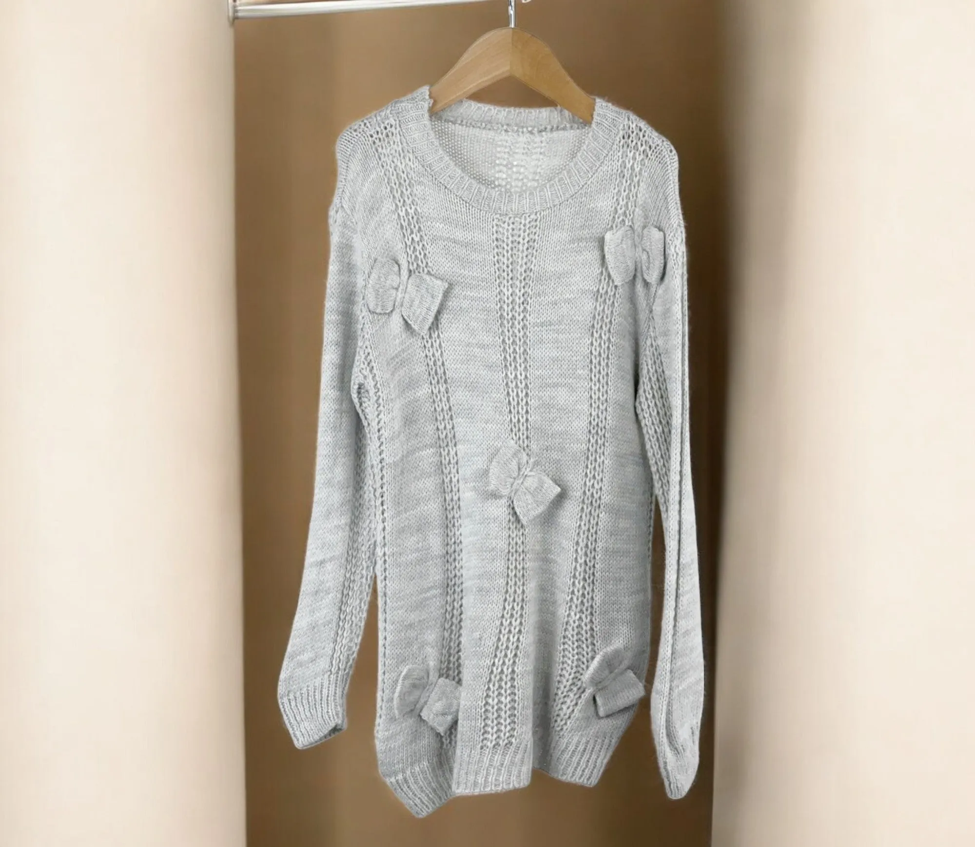 Coquette Bow Knitted Jumper Grey