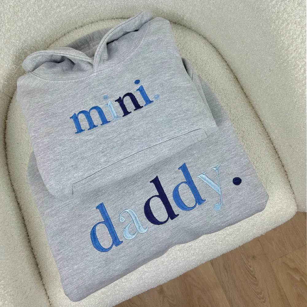 Embroidered Daddy & Mini Matching Grey Hoodies