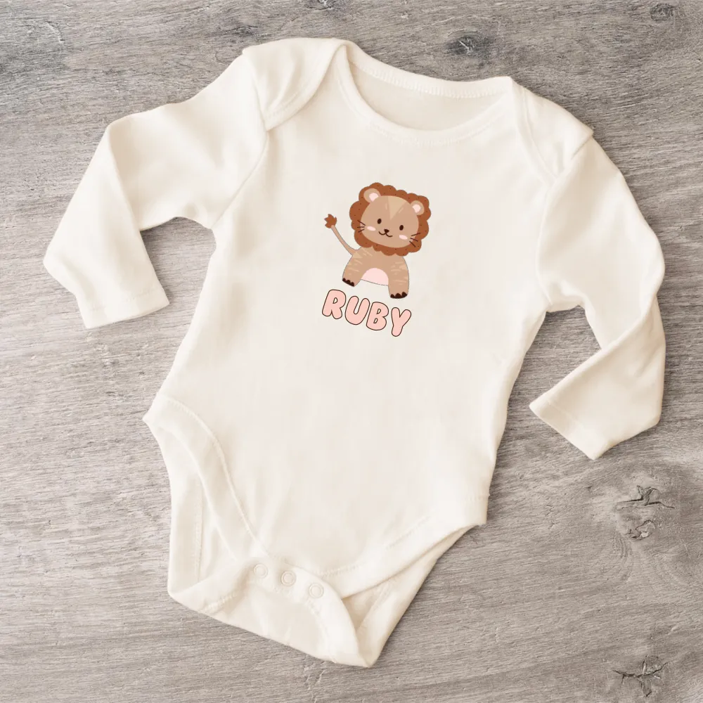 Little Lion Personalised Name Long Sleeve Bodysuit