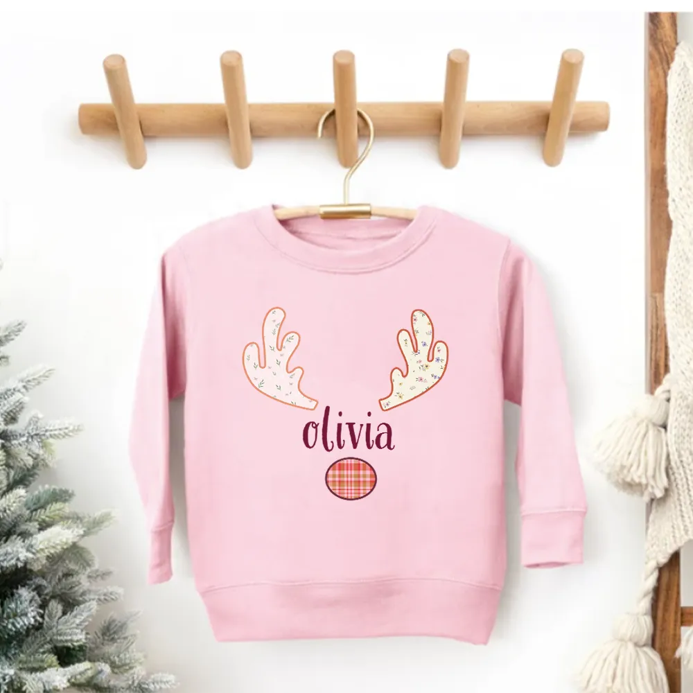 Patchwork Floral Reindeer Kids Sweatshirt
