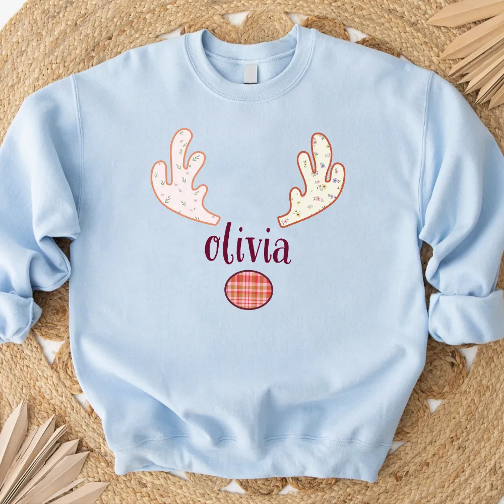 Patchwork Floral Reindeer Kids Sweatshirt