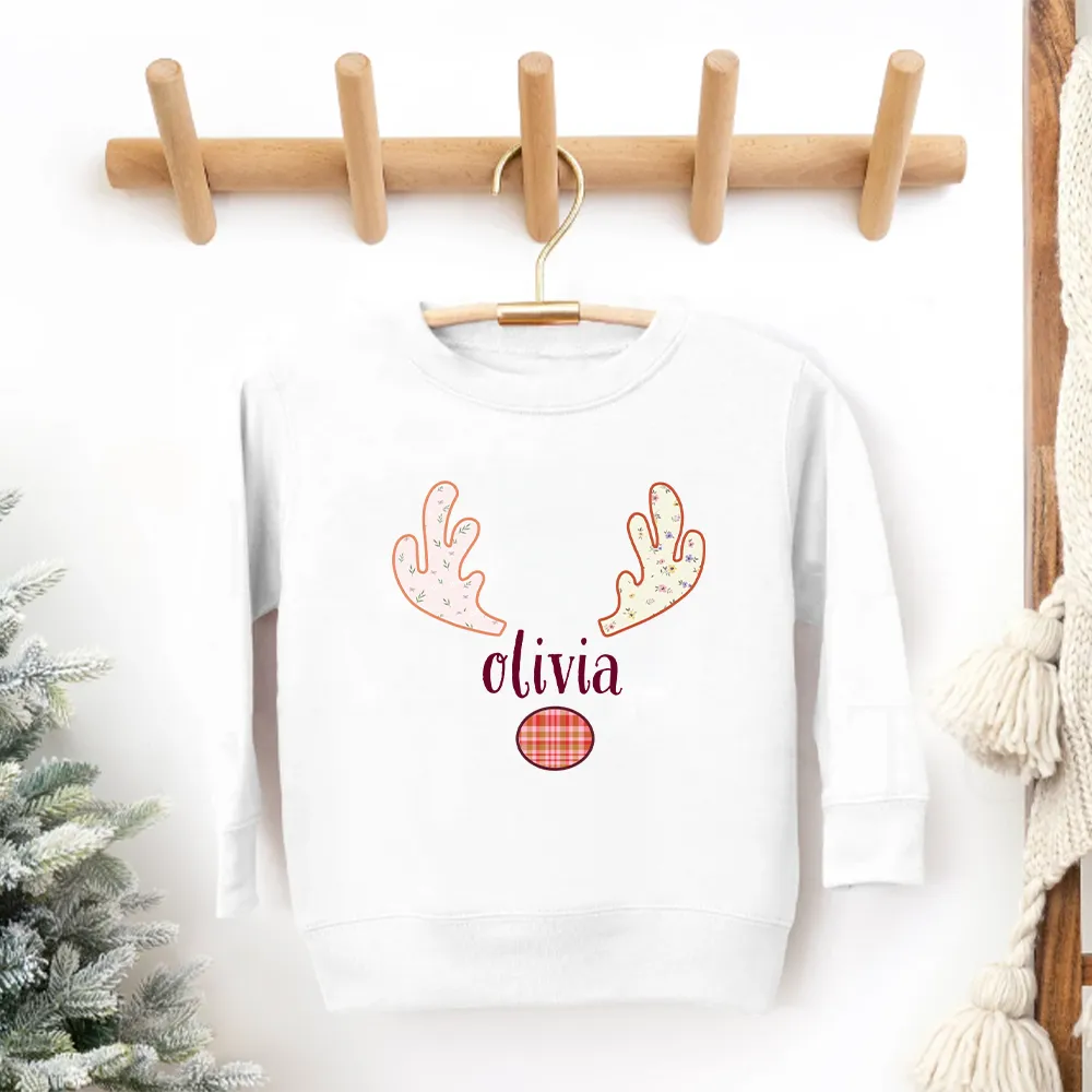Patchwork Floral Reindeer Kids Sweatshirt