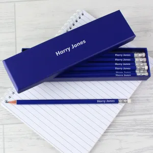 Personalised Name Only Box and 12 Blue HB Pencils (MRK-iD)