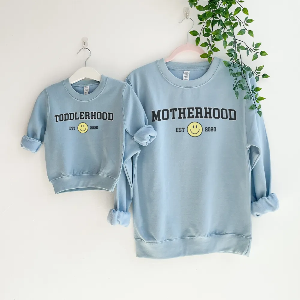 Toddlerhood & Motherhood Matching Mum & Kid Personalised Sky Blue Sweatshirts