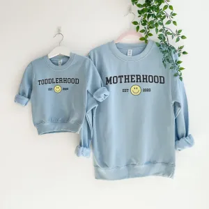 Toddlerhood & Motherhood Matching Mum & Kid Personalised Sky Blue Sweatshirts
