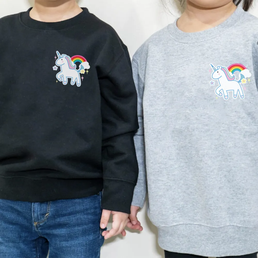 Unicorn Sticker Kids Pocket Logo Sweatshirts
