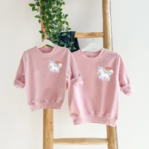 Unicorn Sticker Kids Pocket Logo Sweatshirts
