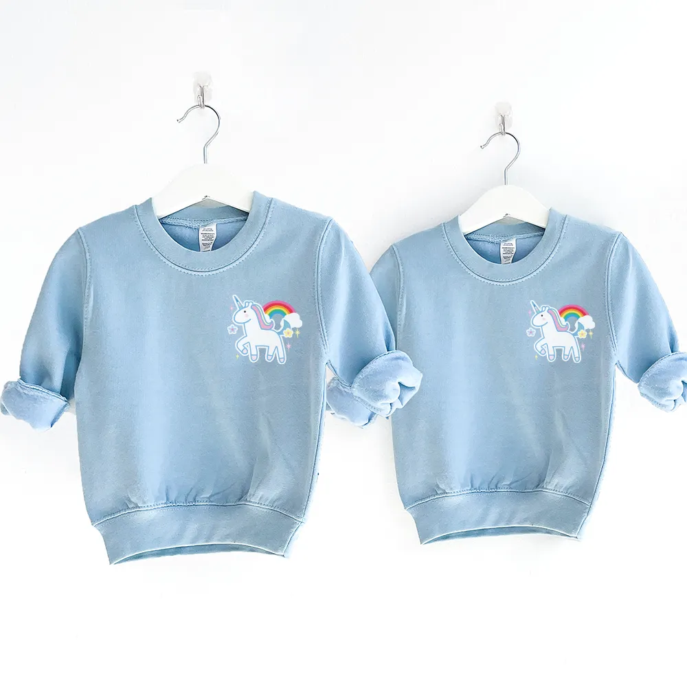 Unicorn Sticker Kids Pocket Logo Sweatshirts